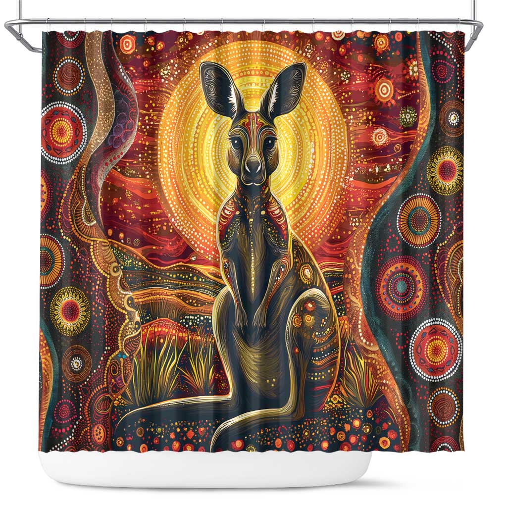 Australian Aboriginal Art Kangaroo Shower Curtain Maintain the Dreaming Aboriginal Dot Painting