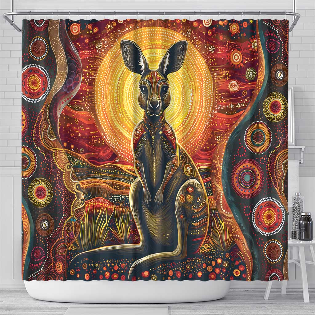 Australian Aboriginal Art Kangaroo Shower Curtain Maintain the Dreaming Aboriginal Dot Painting