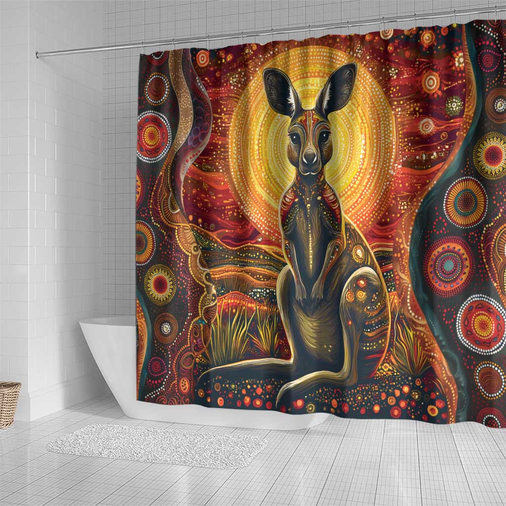 Australian Aboriginal Art Kangaroo Shower Curtain Maintain the Dreaming Aboriginal Dot Painting