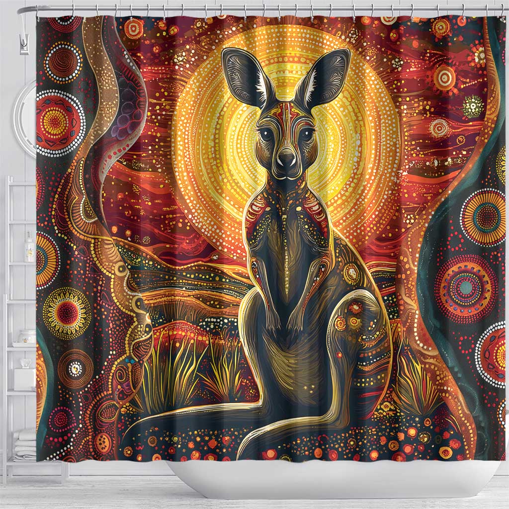 Australian Aboriginal Art Kangaroo Shower Curtain Maintain the Dreaming Aboriginal Dot Painting