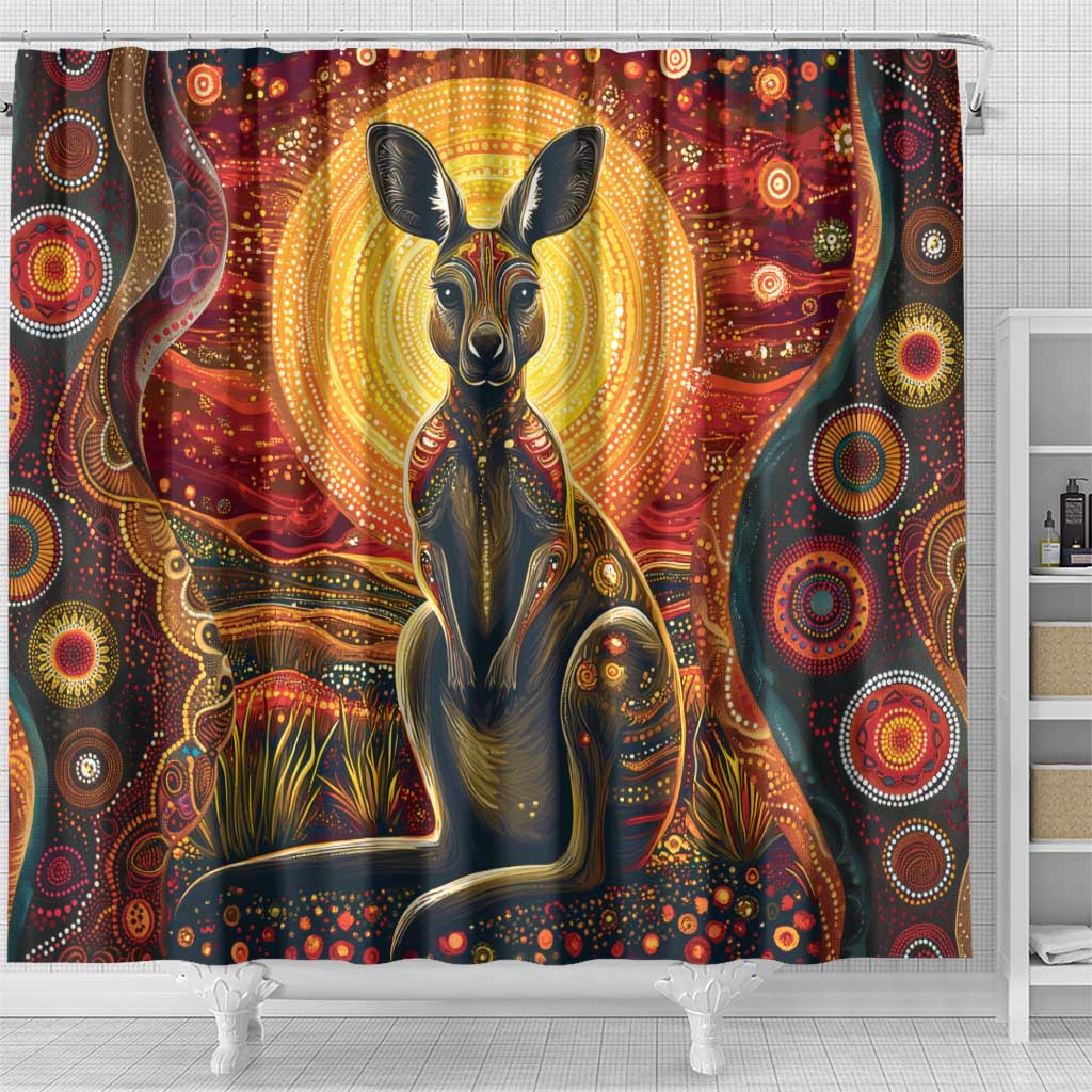 Australian Aboriginal Art Kangaroo Shower Curtain Maintain the Dreaming Aboriginal Dot Painting