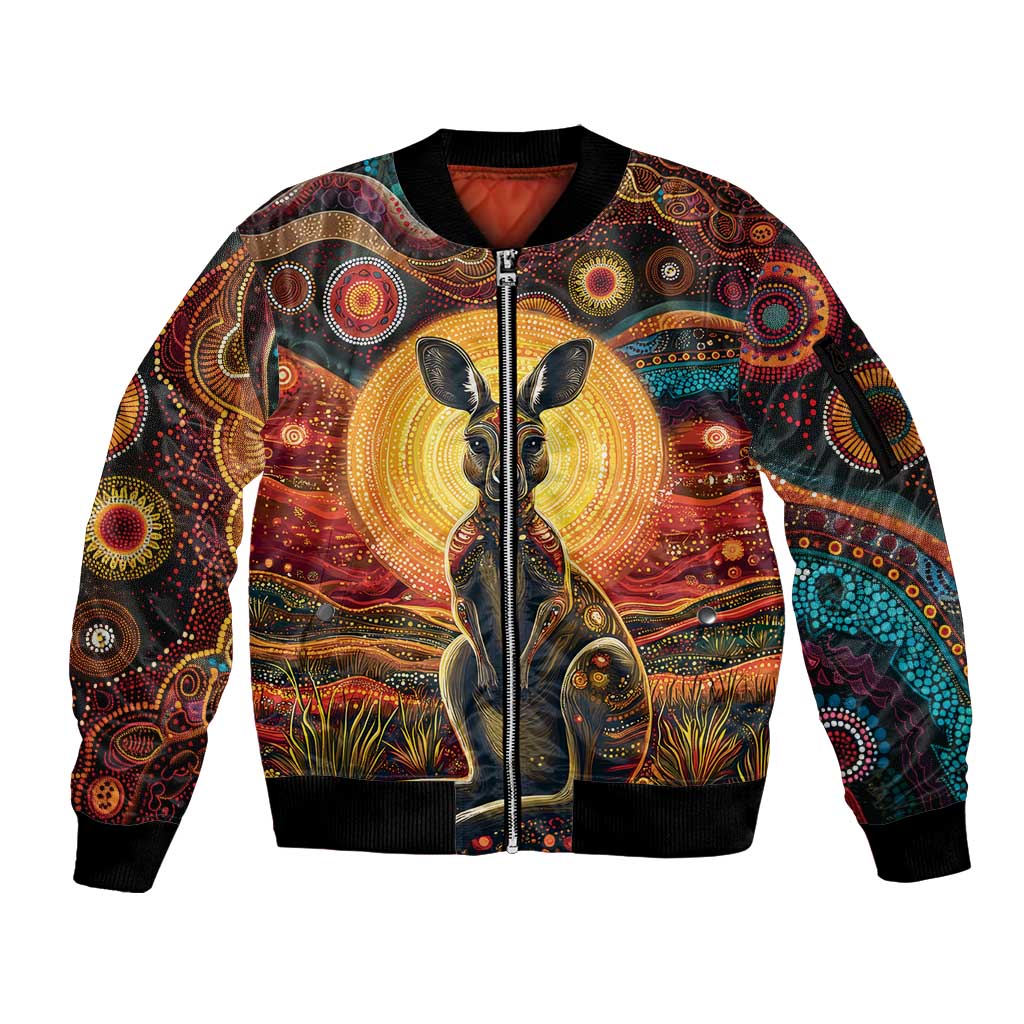 Australian Aboriginal Art Kangaroo Sleeve Zip Bomber Jacket Maintain the Dreaming Aboriginal Dot Painting
