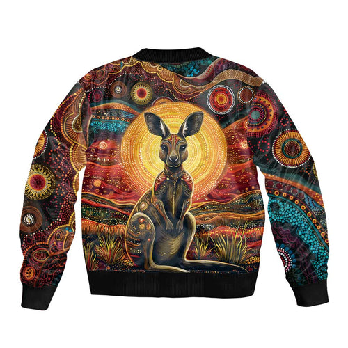 Australian Aboriginal Art Kangaroo Sleeve Zip Bomber Jacket Maintain the Dreaming Aboriginal Dot Painting