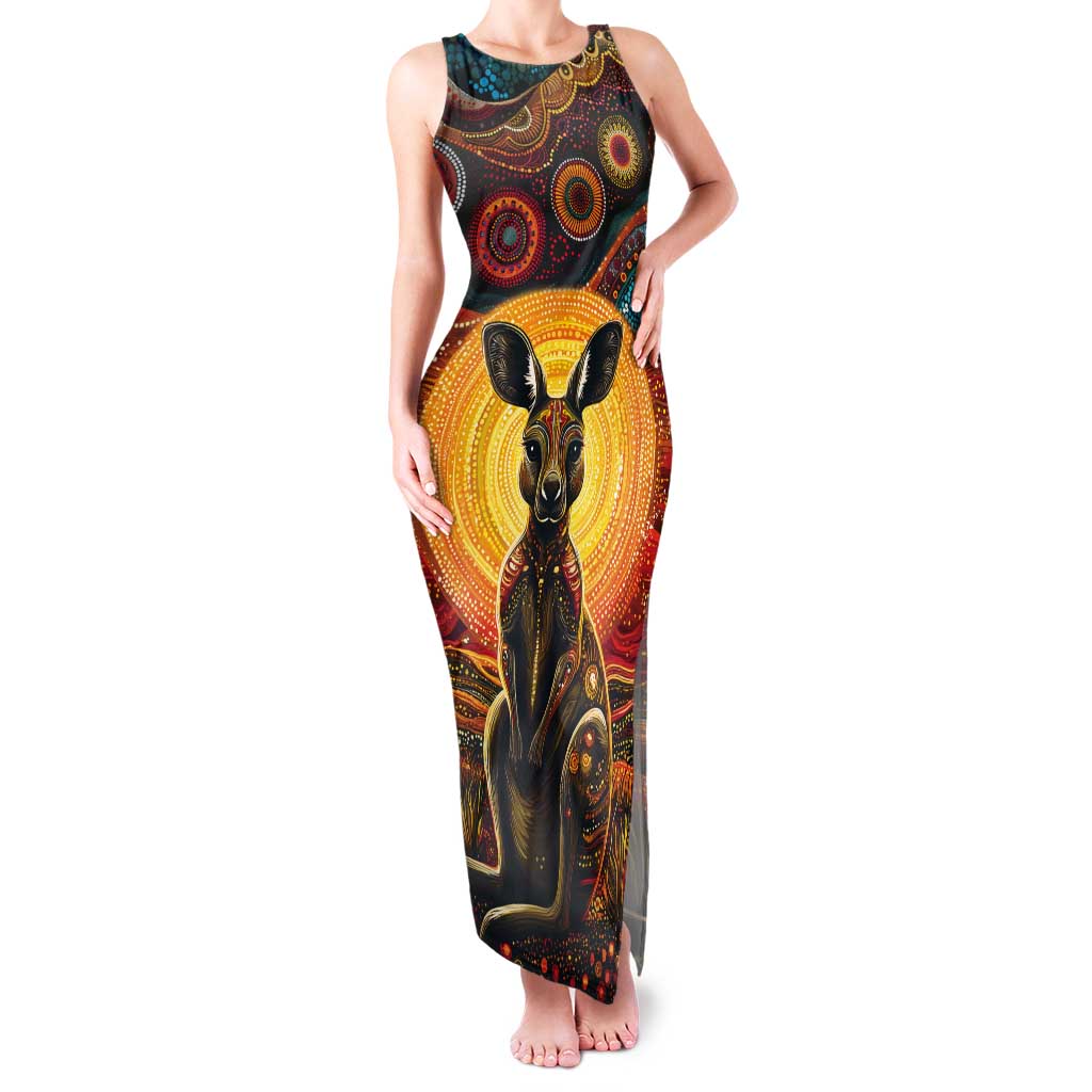 Australian Aboriginal Art Kangaroo Tank Maxi Dress Maintain the Dreaming Aboriginal Dot Painting