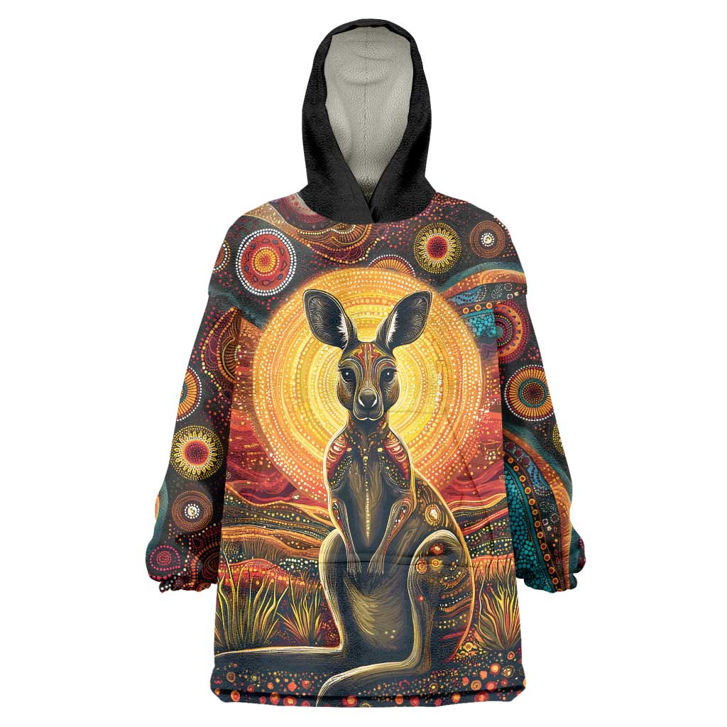 Australian Aboriginal Art Kangaroo Wearable Blanket Hoodie Maintain the Dreaming Aboriginal Dot Painting