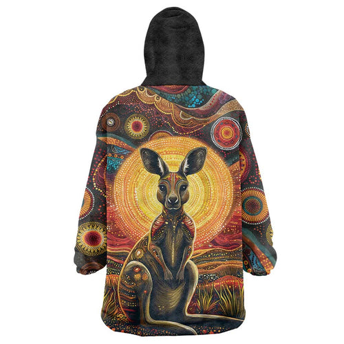 Australian Aboriginal Art Kangaroo Wearable Blanket Hoodie Maintain the Dreaming Aboriginal Dot Painting