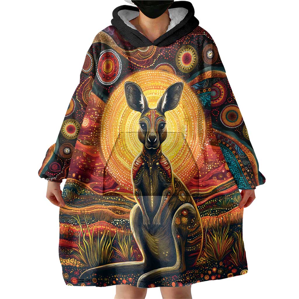 Australian Aboriginal Art Kangaroo Wearable Blanket Hoodie Maintain the Dreaming Aboriginal Dot Painting