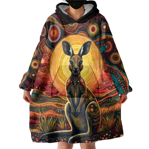 Australian Aboriginal Art Kangaroo Wearable Blanket Hoodie Maintain the Dreaming Aboriginal Dot Painting