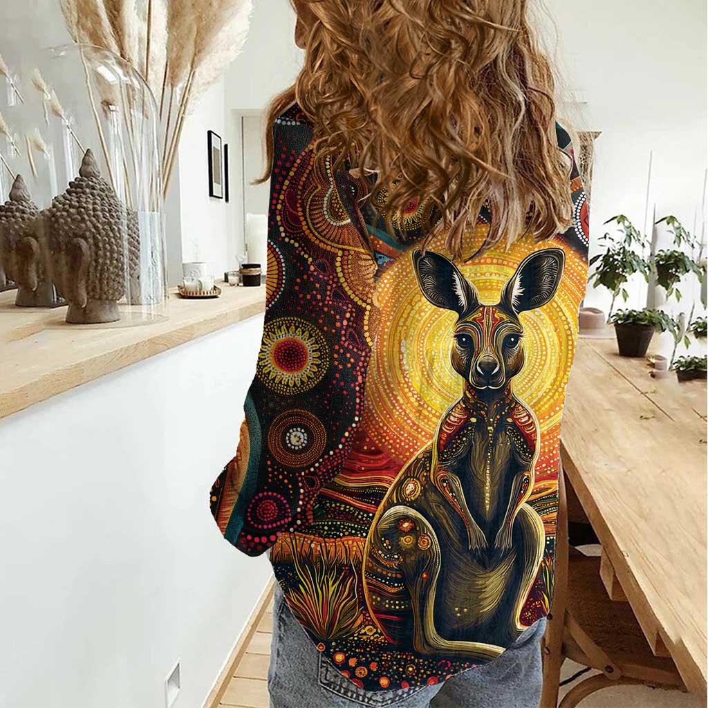 Australian Aboriginal Art Kangaroo Women Casual Shirt Maintain the Dreaming Aboriginal Dot Painting