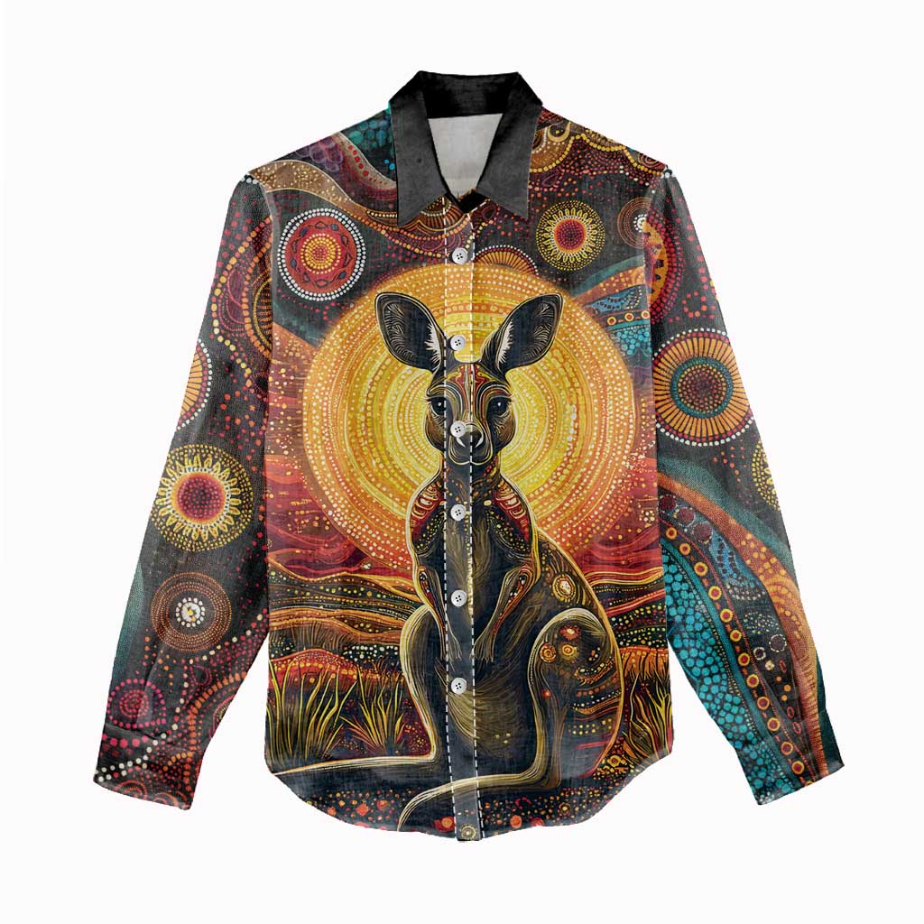 Australian Aboriginal Art Kangaroo Women Casual Shirt Maintain the Dreaming Aboriginal Dot Painting