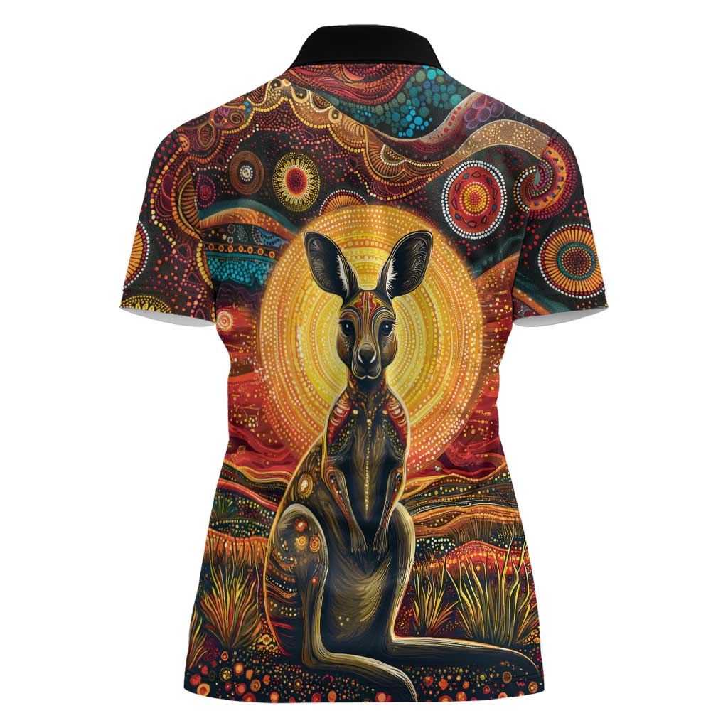 Australian Aboriginal Art Kangaroo Women Polo Shirt Maintain the Dreaming Aboriginal Dot Painting