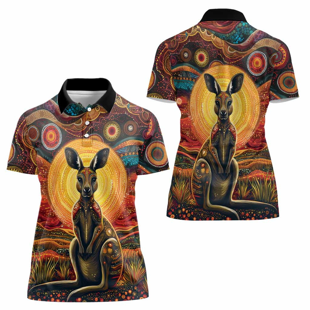 Australian Aboriginal Art Kangaroo Women Polo Shirt Maintain the Dreaming Aboriginal Dot Painting