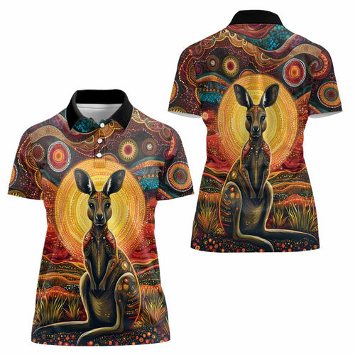 Australian Aboriginal Art Kangaroo Women Polo Shirt Maintain the Dreaming Aboriginal Dot Painting
