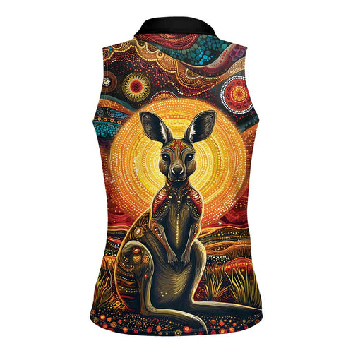 Australian Aboriginal Art Kangaroo Women Sleeveless Polo Shirt Maintain the Dreaming Aboriginal Dot Painting