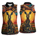 Australian Aboriginal Art Kangaroo Women Sleeveless Polo Shirt Maintain the Dreaming Aboriginal Dot Painting