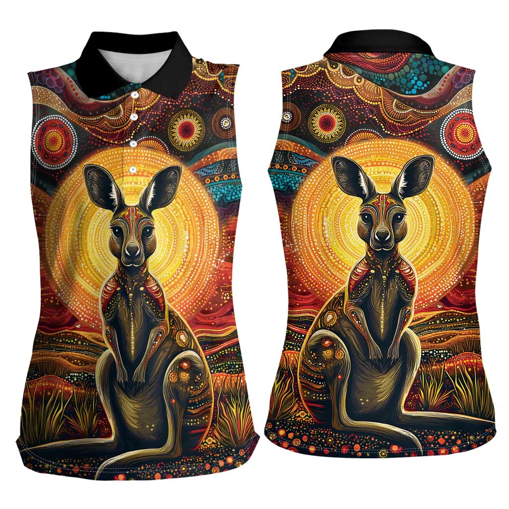 Australian Aboriginal Art Kangaroo Women Sleeveless Polo Shirt Maintain the Dreaming Aboriginal Dot Painting
