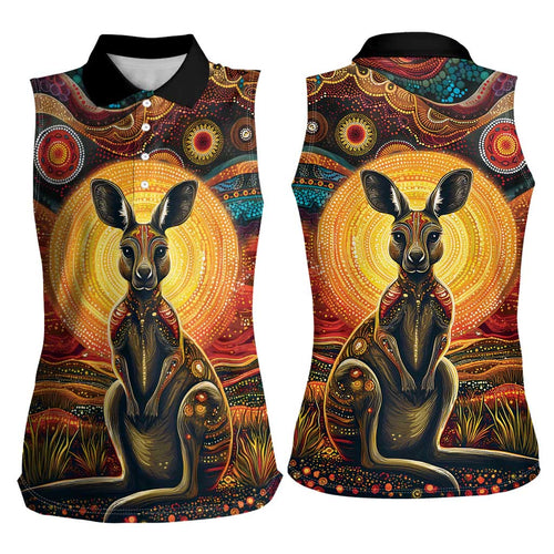 Australian Aboriginal Art Kangaroo Women Sleeveless Polo Shirt Maintain the Dreaming Aboriginal Dot Painting