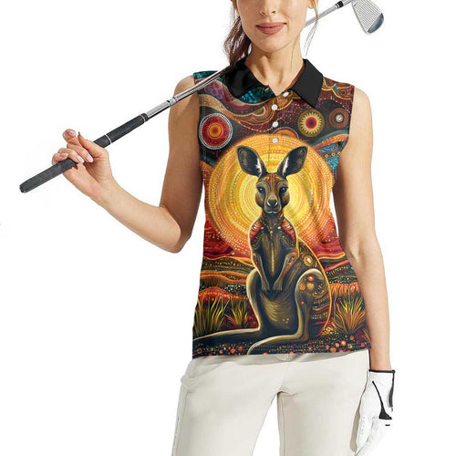 Australian Aboriginal Art Kangaroo Women Sleeveless Polo Shirt Maintain the Dreaming Aboriginal Dot Painting