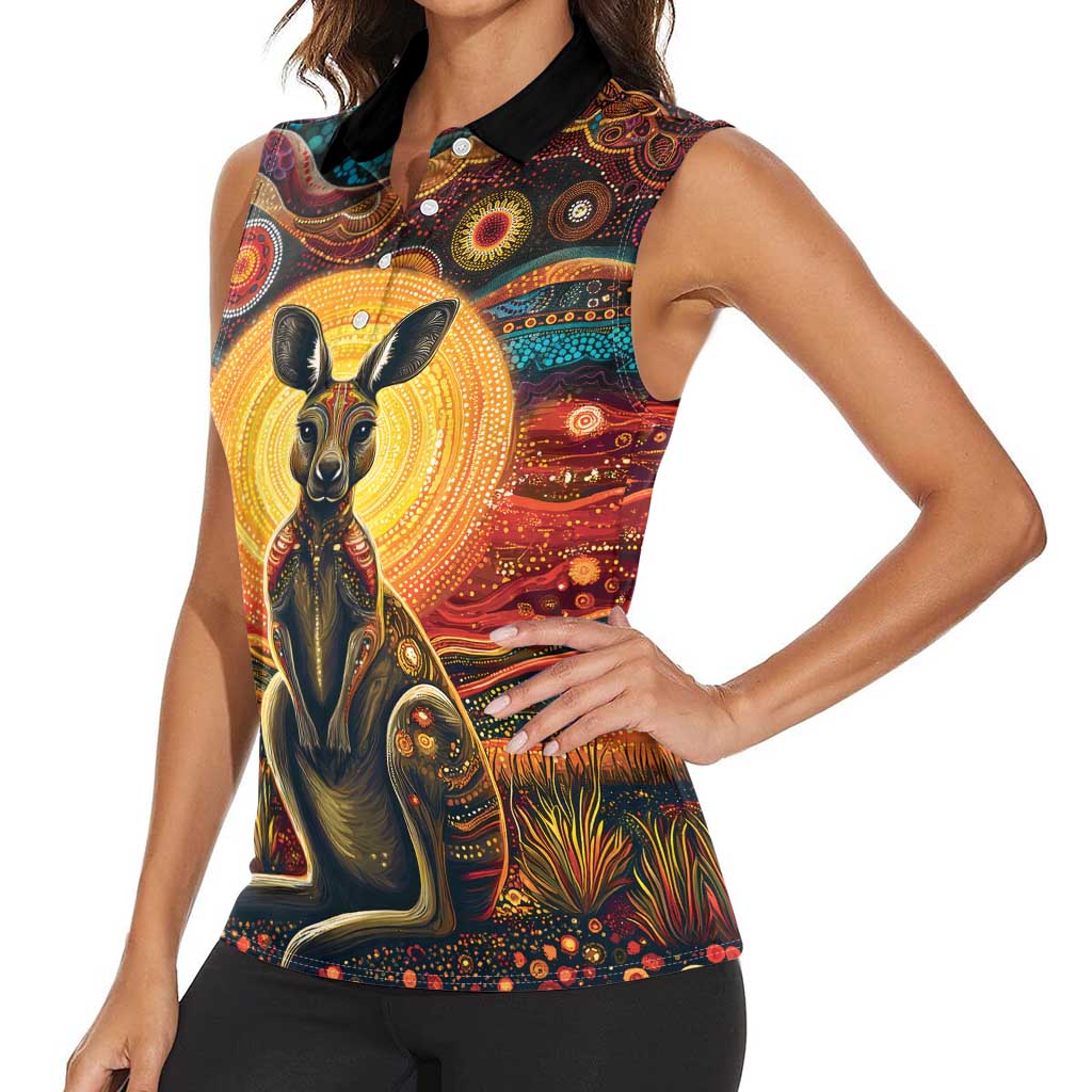 Australian Aboriginal Art Kangaroo Women Sleeveless Polo Shirt Maintain the Dreaming Aboriginal Dot Painting