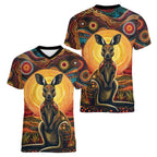 Australian Aboriginal Art Kangaroo Women V-Neck T-Shirt Maintain the Dreaming Aboriginal Dot Painting