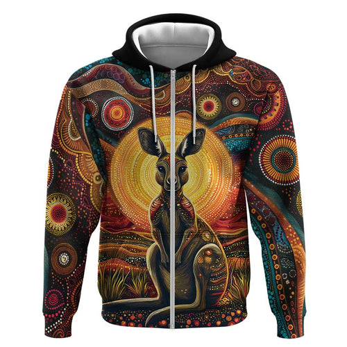 Australian Aboriginal Art Kangaroo Zip Hoodie Maintain the Dreaming Aboriginal Dot Painting