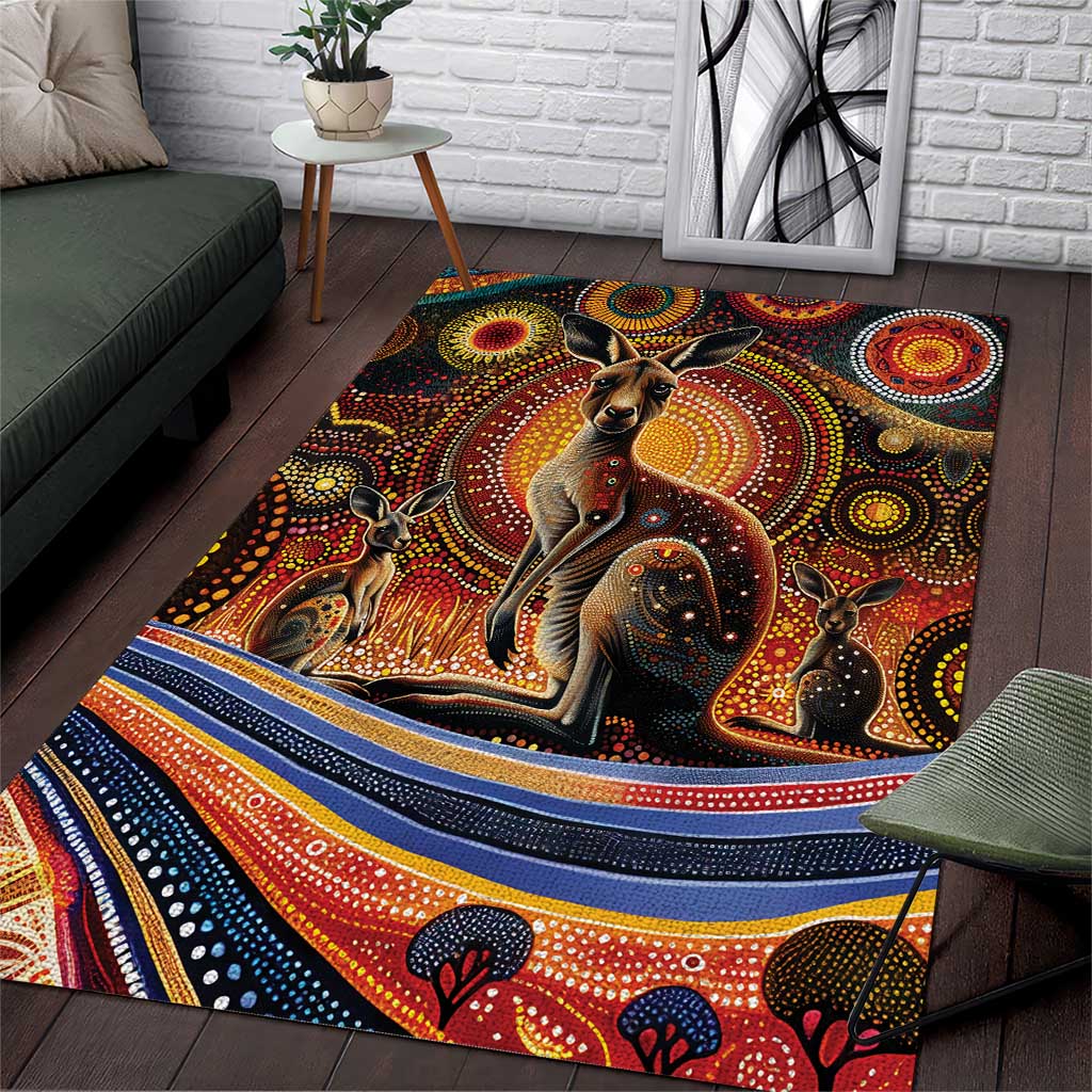 Australian Aboriginal Art Kangaroo Area Rug Our Children Our Future Aboriginal Dot Painting