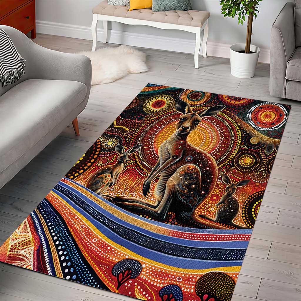 Australian Aboriginal Art Kangaroo Area Rug Our Children Our Future Aboriginal Dot Painting