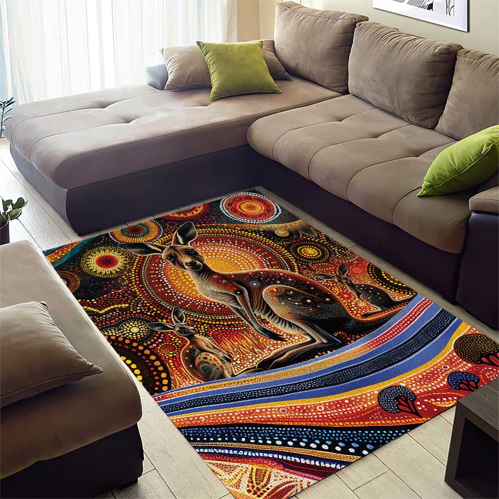 Australian Aboriginal Art Kangaroo Area Rug Our Children Our Future Aboriginal Dot Painting