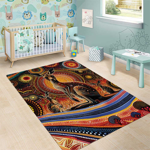 Australian Aboriginal Art Kangaroo Area Rug Our Children Our Future Aboriginal Dot Painting