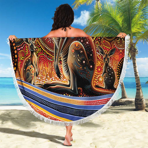 Australian Aboriginal Art Kangaroo Beach Blanket Our Children Our Future Aboriginal Dot Painting