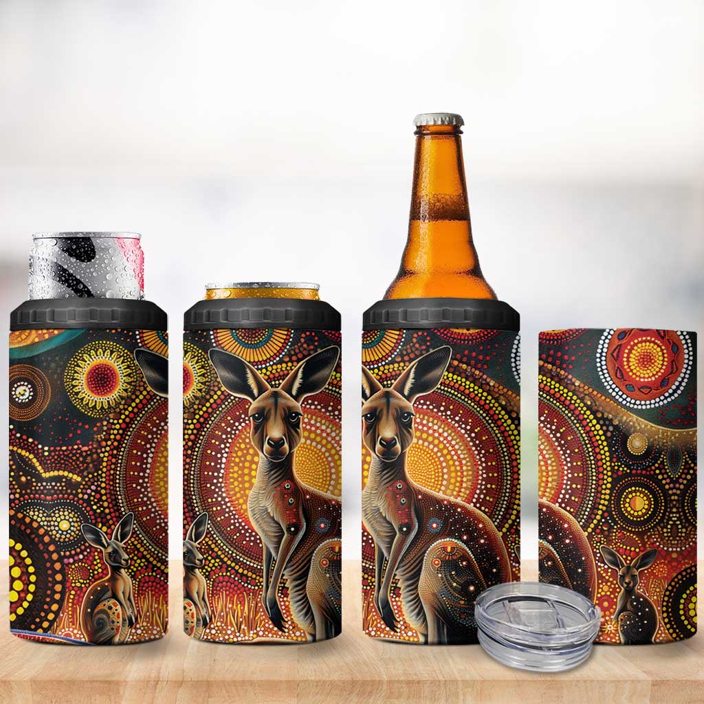 Australian Aboriginal Art Kangaroo 4 in 1 Can Cooler Tumbler Our Children Our Future Aboriginal Dot Painting