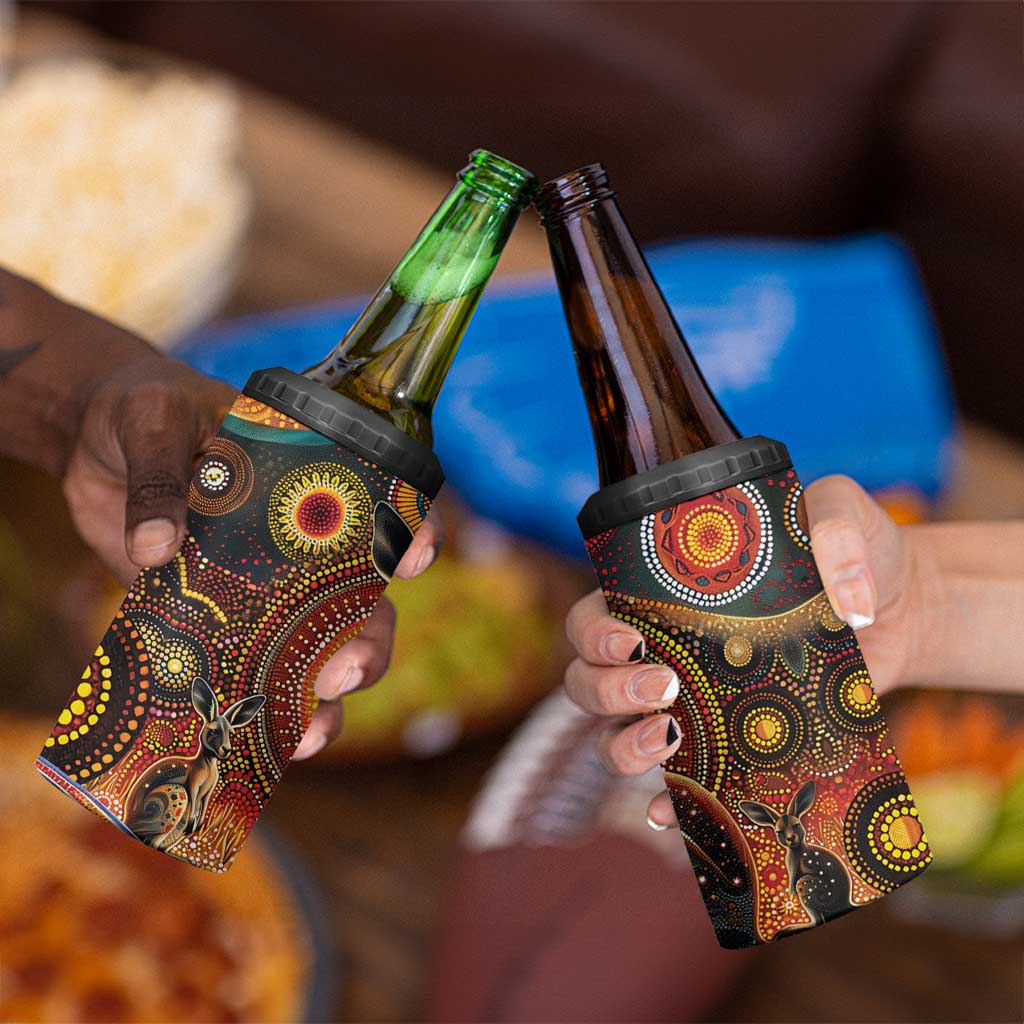 Australian Aboriginal Art Kangaroo 4 in 1 Can Cooler Tumbler Our Children Our Future Aboriginal Dot Painting
