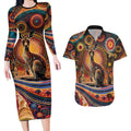 Australian Aboriginal Art Kangaroo Couples Matching Long Sleeve Bodycon Dress and Hawaiian Shirt Our Children Our Future Aboriginal Dot Painting