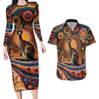 Australian Aboriginal Art Kangaroo Couples Matching Long Sleeve Bodycon Dress and Hawaiian Shirt Our Children Our Future Aboriginal Dot Painting