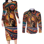 Australian Aboriginal Art Kangaroo Couples Matching Long Sleeve Bodycon Dress and Long Sleeve Button Shirt Our Children Our Future Aboriginal Dot Painting