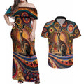 Australian Aboriginal Art Kangaroo Couples Matching Off Shoulder Maxi Dress and Hawaiian Shirt Our Children Our Future Aboriginal Dot Painting