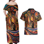 Australian Aboriginal Art Kangaroo Couples Matching Off Shoulder Maxi Dress and Hawaiian Shirt Our Children Our Future Aboriginal Dot Painting