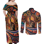 Australian Aboriginal Art Kangaroo Couples Matching Off Shoulder Maxi Dress and Long Sleeve Button Shirt Our Children Our Future Aboriginal Dot Painting