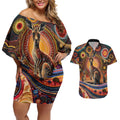 Australian Aboriginal Art Kangaroo Couples Matching Off Shoulder Short Dress and Hawaiian Shirt Our Children Our Future Aboriginal Dot Painting