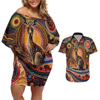 Australian Aboriginal Art Kangaroo Couples Matching Off Shoulder Short Dress and Hawaiian Shirt Our Children Our Future Aboriginal Dot Painting