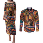 Australian Aboriginal Art Kangaroo Couples Matching Puletasi and Long Sleeve Button Shirt Our Children Our Future Aboriginal Dot Painting