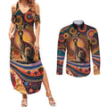 Australian Aboriginal Art Kangaroo Couples Matching Summer Maxi Dress and Long Sleeve Button Shirt Our Children Our Future Aboriginal Dot Painting