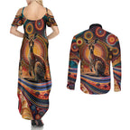 Australian Aboriginal Art Kangaroo Couples Matching Summer Maxi Dress and Long Sleeve Button Shirt Our Children Our Future Aboriginal Dot Painting