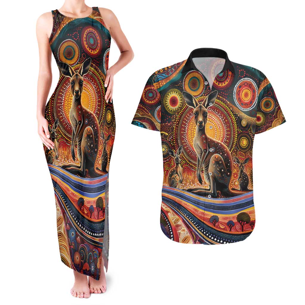 Australian Aboriginal Art Kangaroo Couples Matching Tank Maxi Dress and Hawaiian Shirt Our Children Our Future Aboriginal Dot Painting