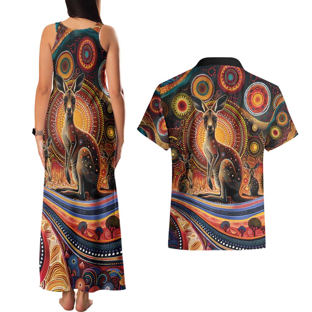 Australian Aboriginal Art Kangaroo Couples Matching Tank Maxi Dress and Hawaiian Shirt Our Children Our Future Aboriginal Dot Painting