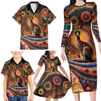 Australian Aboriginal Art Kangaroo Family Matching Long Sleeve Bodycon Dress and Hawaiian Shirt Our Children Our Future Aboriginal Dot Painting