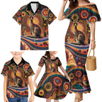 Australian Aboriginal Art Kangaroo Family Matching Mermaid Dress and Hawaiian Shirt Our Children Our Future Aboriginal Dot Painting