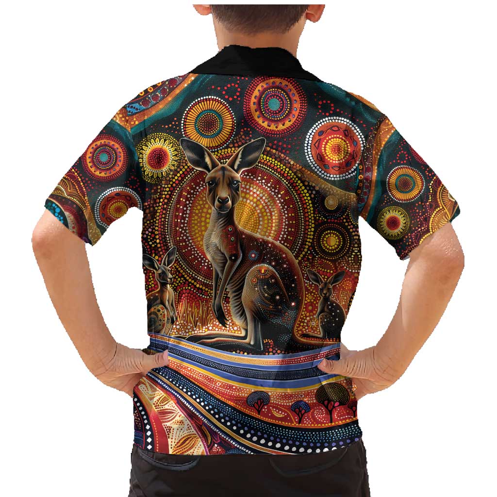 Australian Aboriginal Art Kangaroo Family Matching Mermaid Dress and Hawaiian Shirt Our Children Our Future Aboriginal Dot Painting