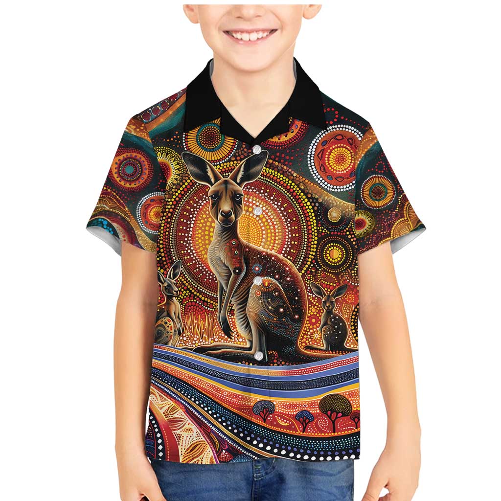 Australian Aboriginal Art Kangaroo Family Matching Mermaid Dress and Hawaiian Shirt Our Children Our Future Aboriginal Dot Painting