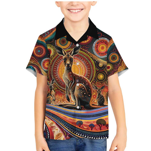 Australian Aboriginal Art Kangaroo Family Matching Mermaid Dress and Hawaiian Shirt Our Children Our Future Aboriginal Dot Painting